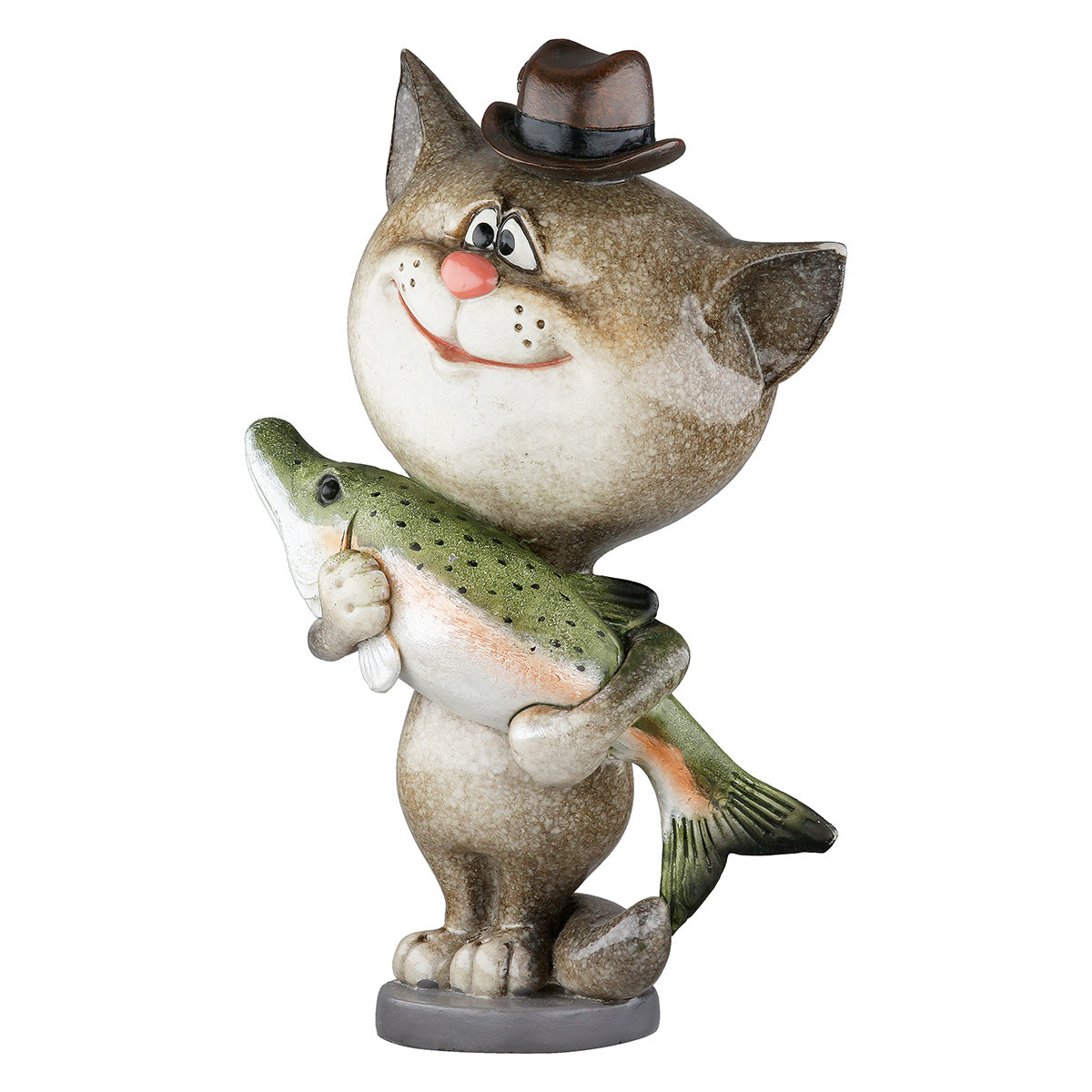 Dekofigur FishyCat Katze Angler Grau Grün Poly 13cm