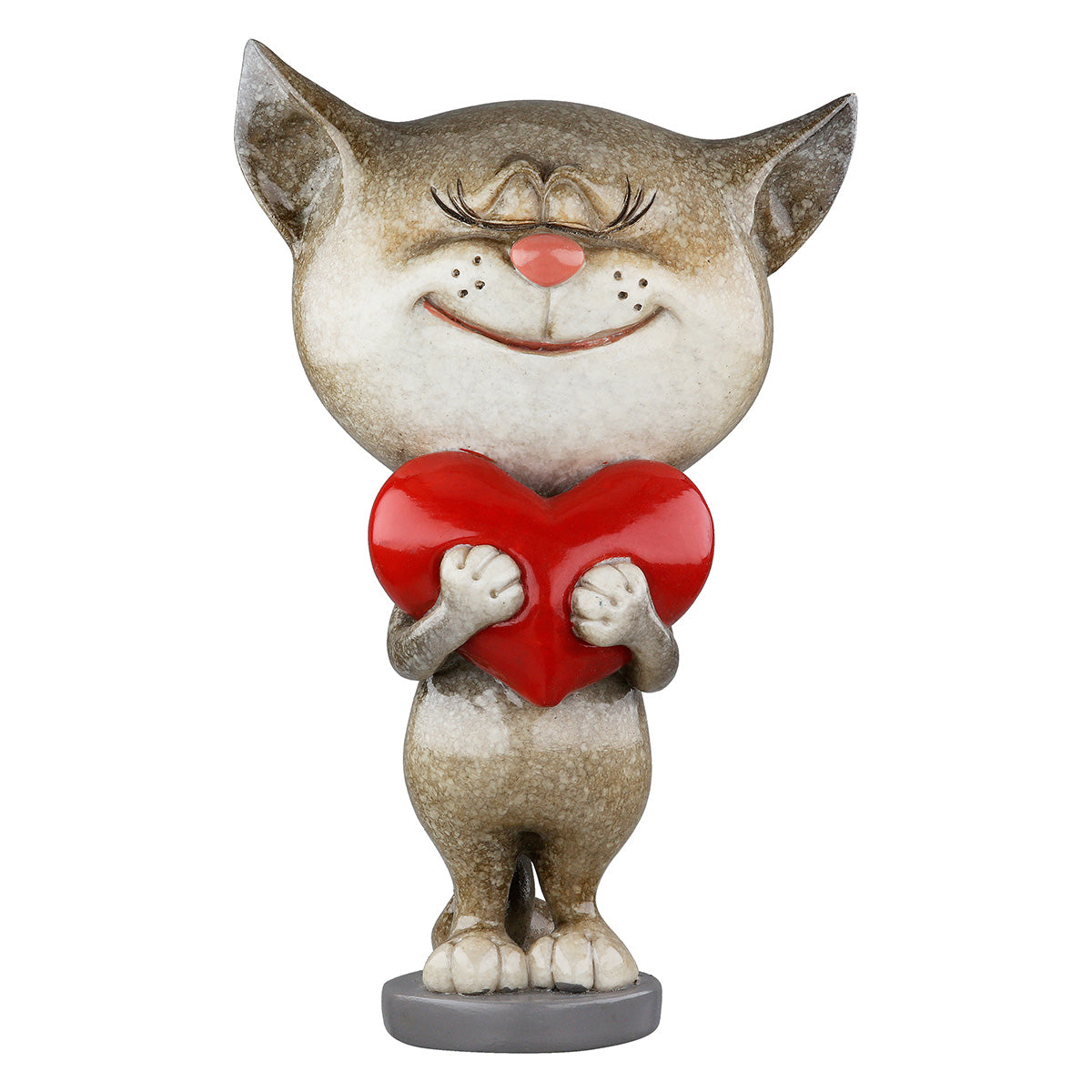 Dekofigur LoveKitty Katze Herz Grau Rot Poly 13cm