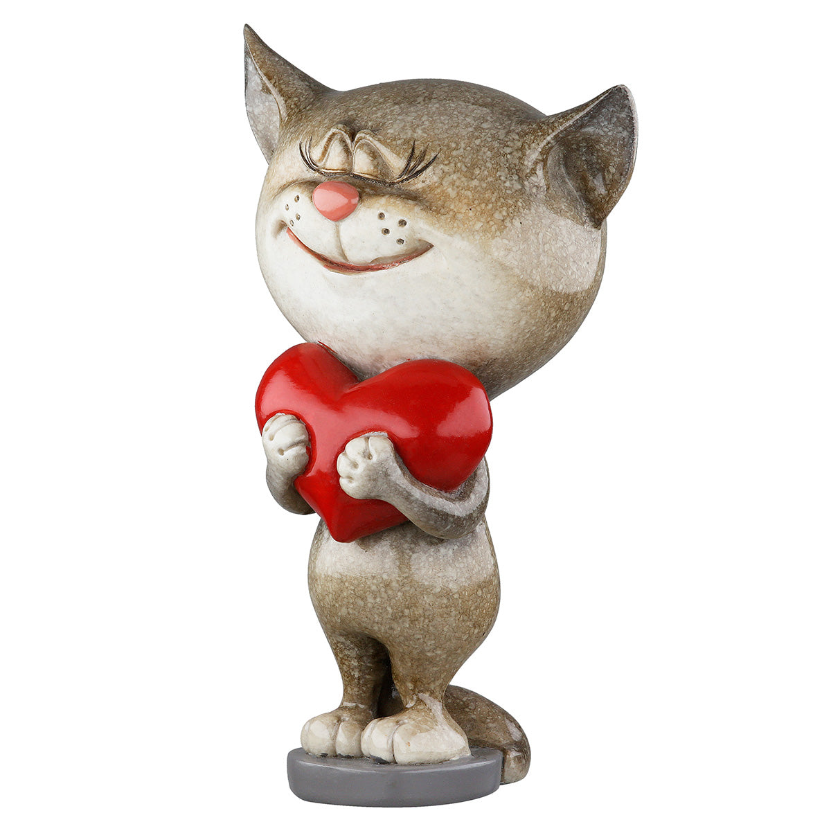 Dekofigur LoveKitty Katze Herz Grau Rot Poly 13cm