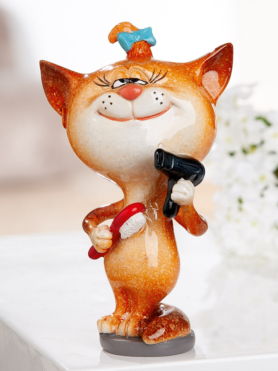 Dekofigur StyleCat Katze Friseurin Grau Schwarz Poly 13cm