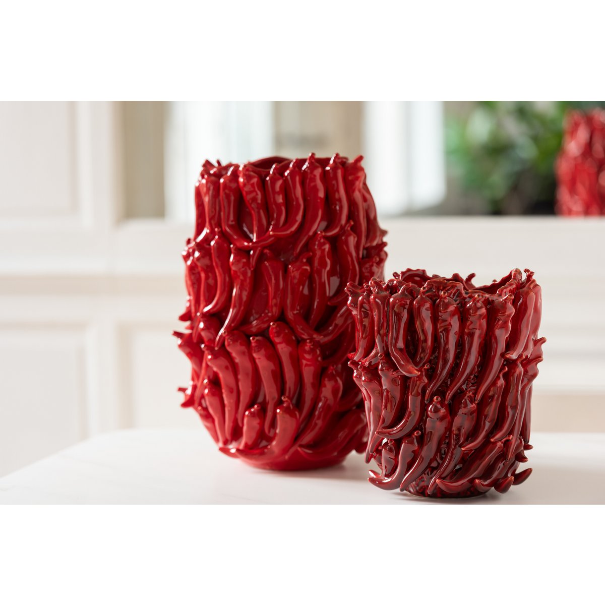Vase Paprika Porzellan Rot Extra Groß 45 cm