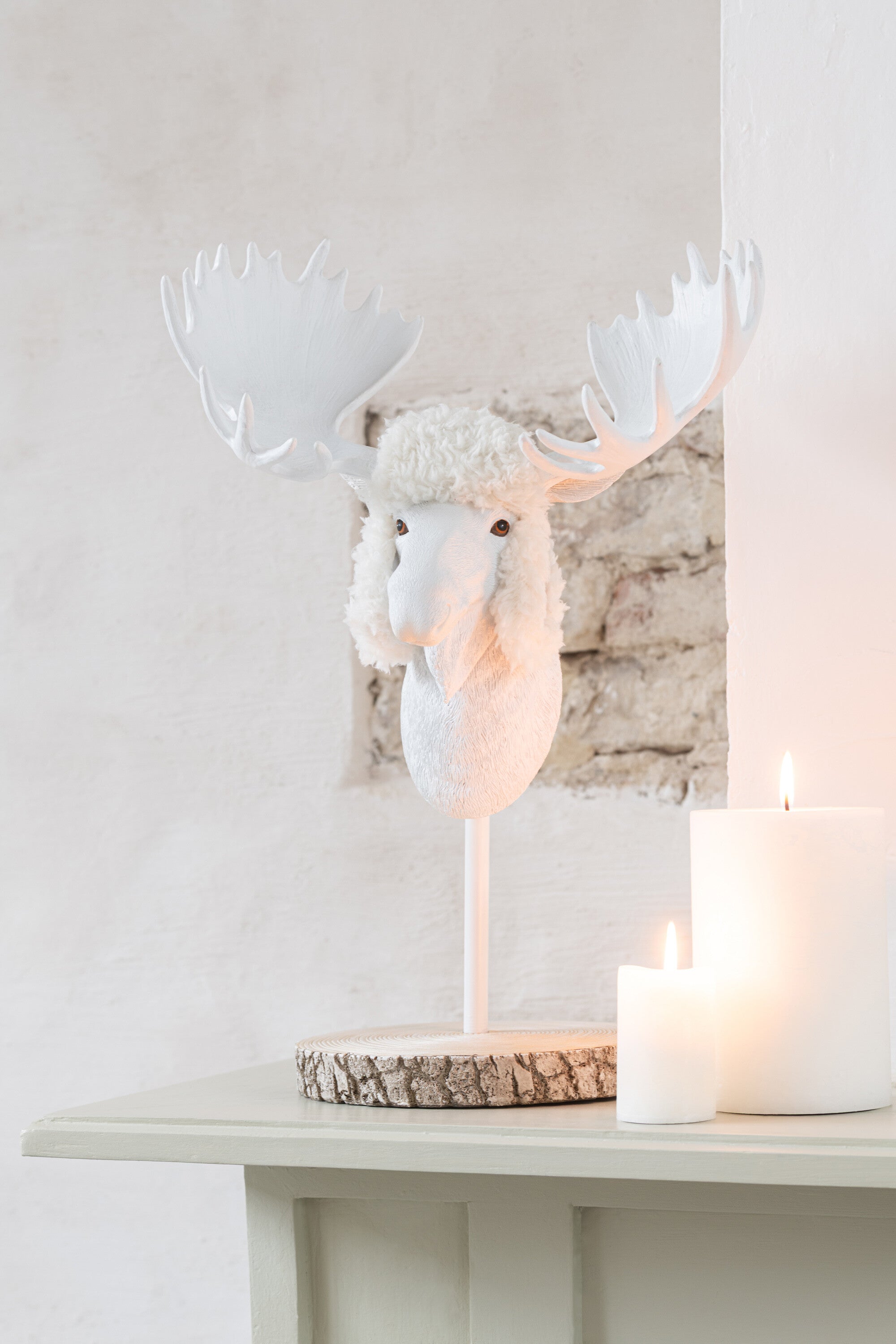 Deko Elch Figur Auf Fuß Pelz Ekru Weiß 49cm