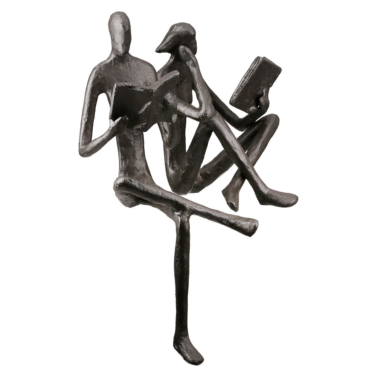 Skulptur Paar Lesegenuss am Rand – Kantensitzerfigur aus Eisen