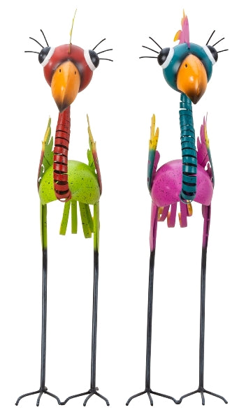 Bunte Metallvogel Skulpturen, 2er-Set, 64cm
