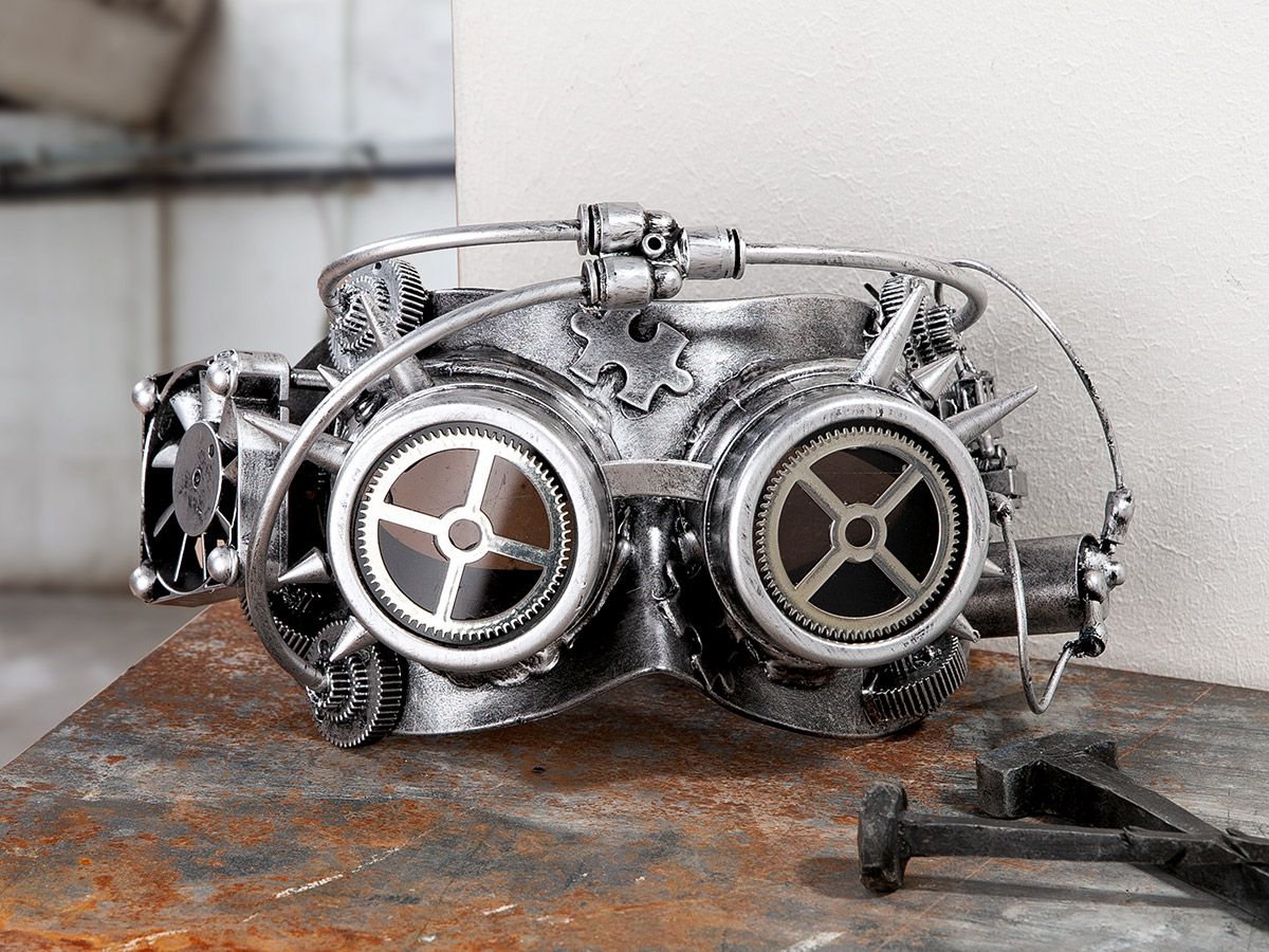 Steampunk Maske Silberfarben mit Aufhängung