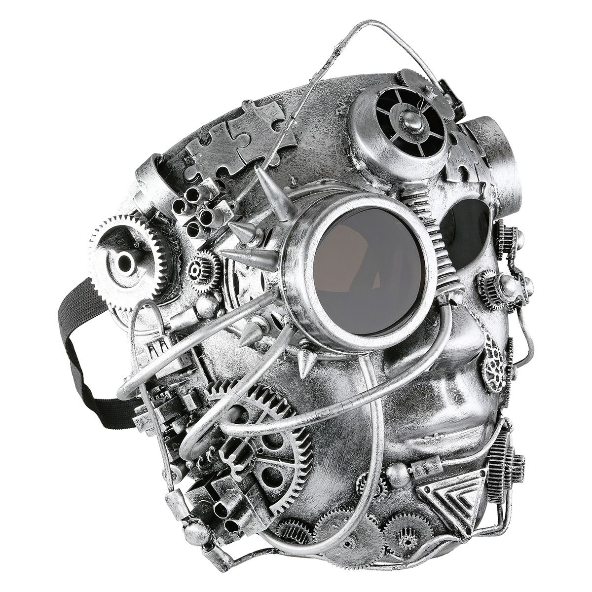 Steampunk Maske Silberfarben mit Zahnrädern und Gummiband