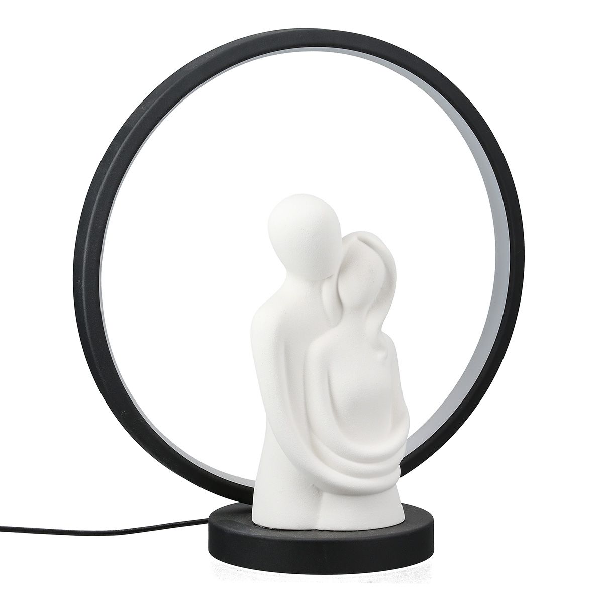 LED Tischleuchte Casal mit Keramik Paarmotiv und USB-Anschluss