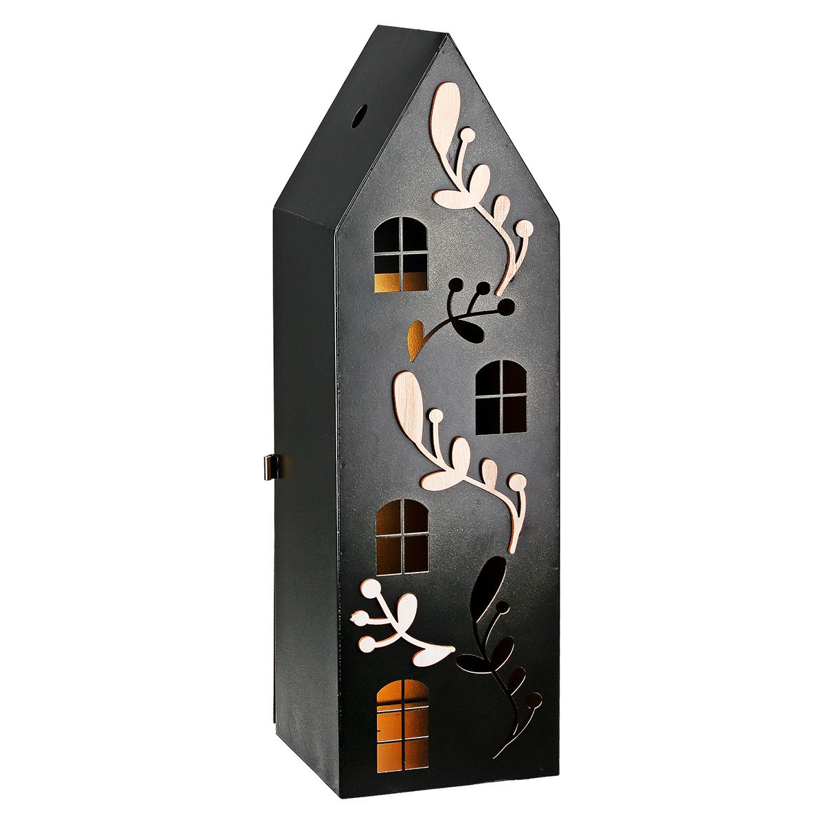3-teiliges Laternen Set Häuser mit Rankenmotiv – Metall und Holz in Schwarz