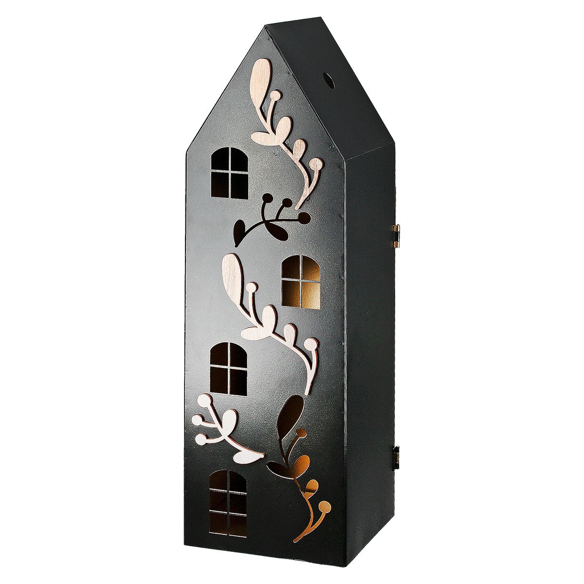 3-teiliges Laternen Set Häuser mit Rankenmotiv – Metall und Holz in Schwarz
