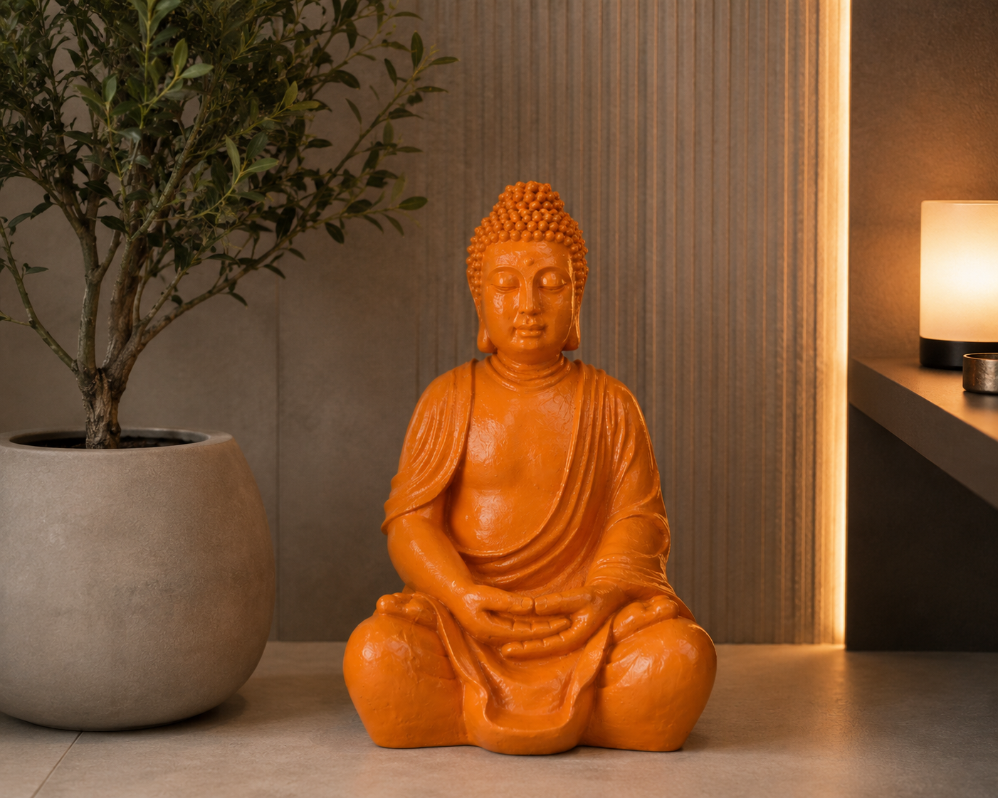 Dekofigur Buddha Shanti Orange für Garten Terrasse Wohnraum