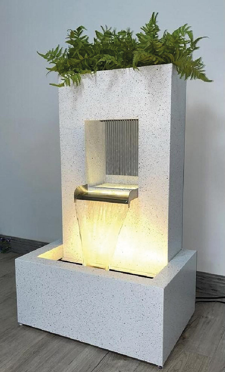 LED Gartenbrunnen Gocta rechteckig weiß 83cm mit Pflanzgefäß