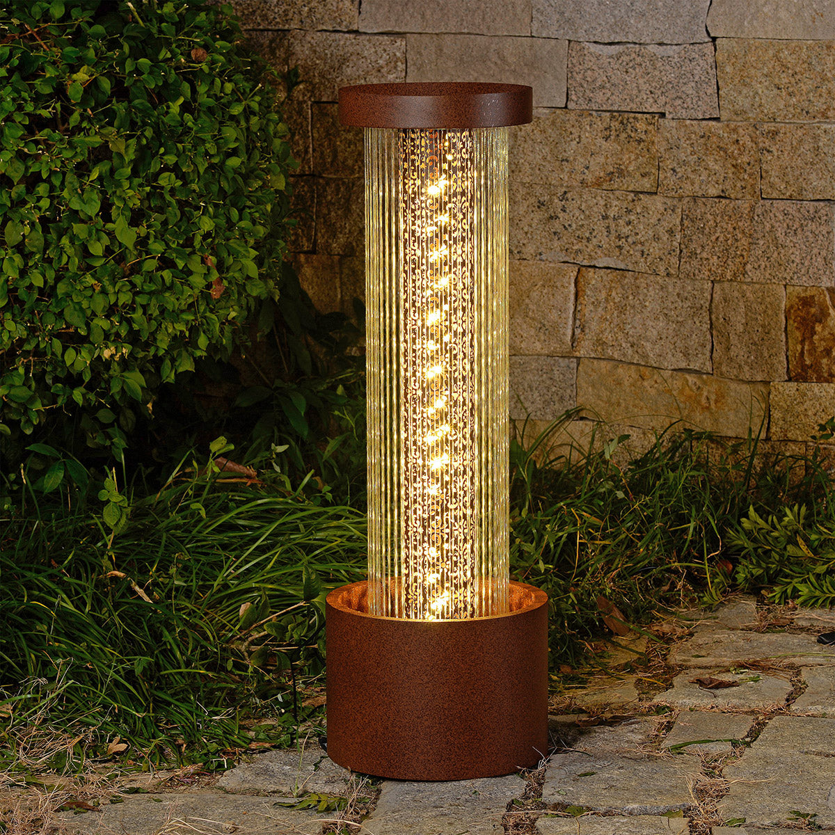 LED Gartenbrunnen Harp Zylindrisch Braun 112cm Aus Zink