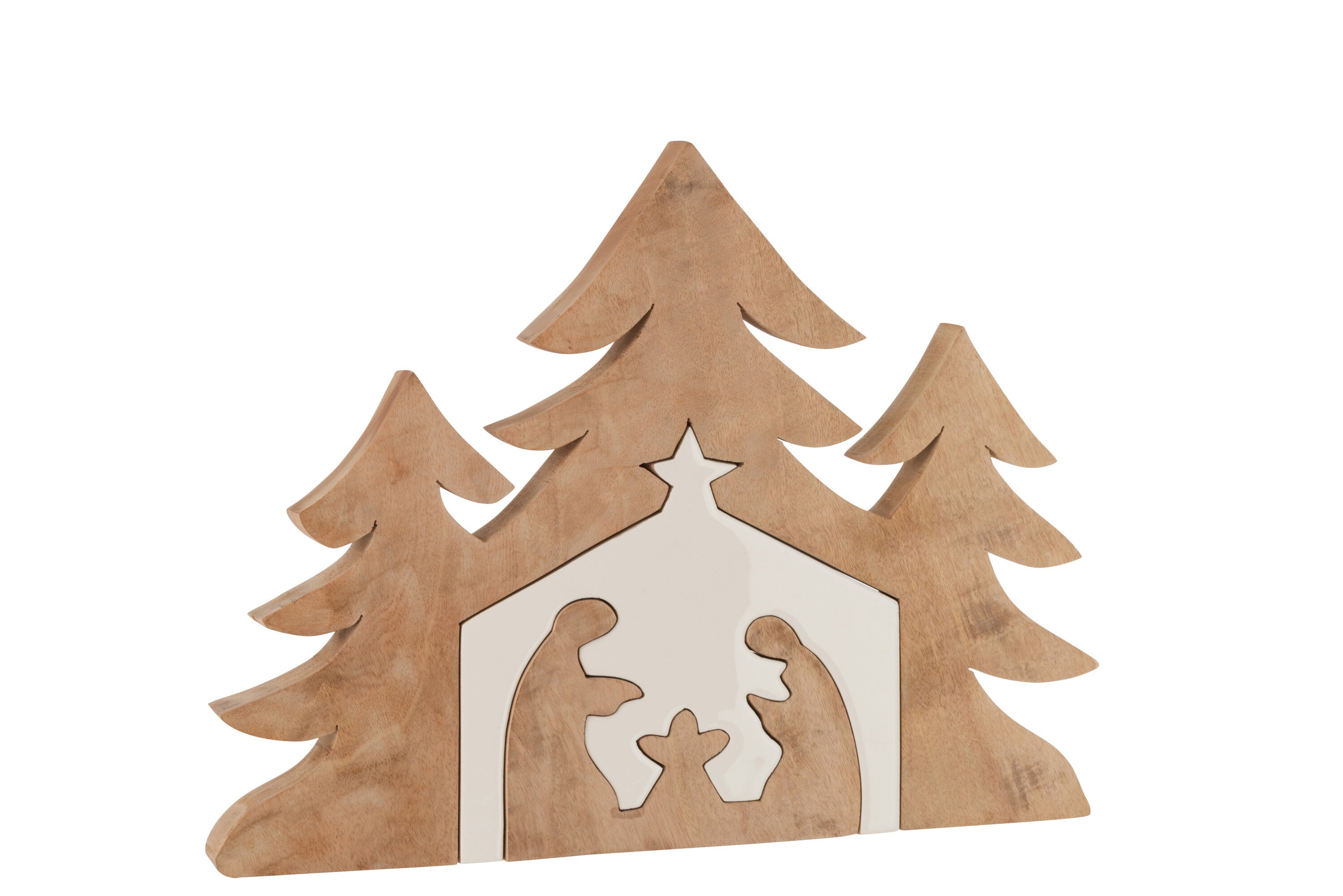 2er Set Weihnachtskrippe Baum Puzzle Mangobaum Weiß/Naturell - Handgefertigte Holzkrippe für die Festzeit