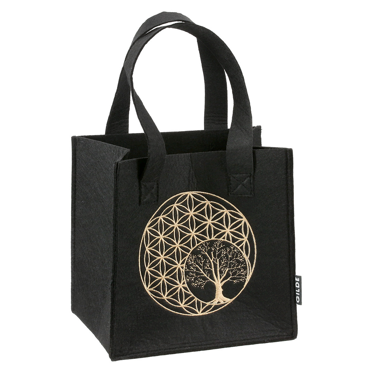Geschenktasche Golden Tree aus Filz mit Lebensbaum-Motiv in Schwarz