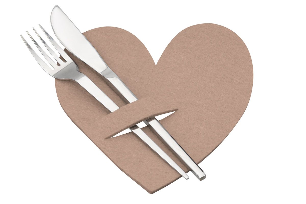 12er Set Bestecktaschen Herz aus Filz – Rot, Beige oder Grau