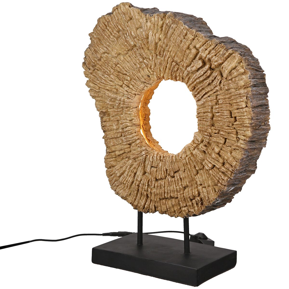 LED Tischleuchte Wood Art Braun Rund mit Dimmer 45 cm