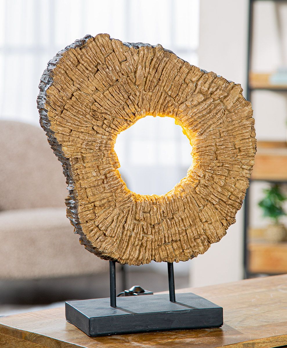 LED Tischleuchte Wood Art Braun Rund mit Dimmer 45 cm