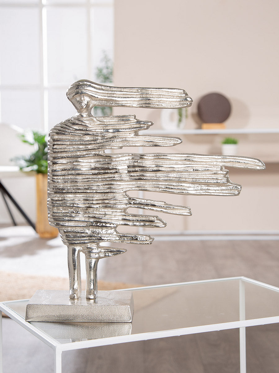 Skulptur Verwehung Silber Fraumotiv Aluminium modern