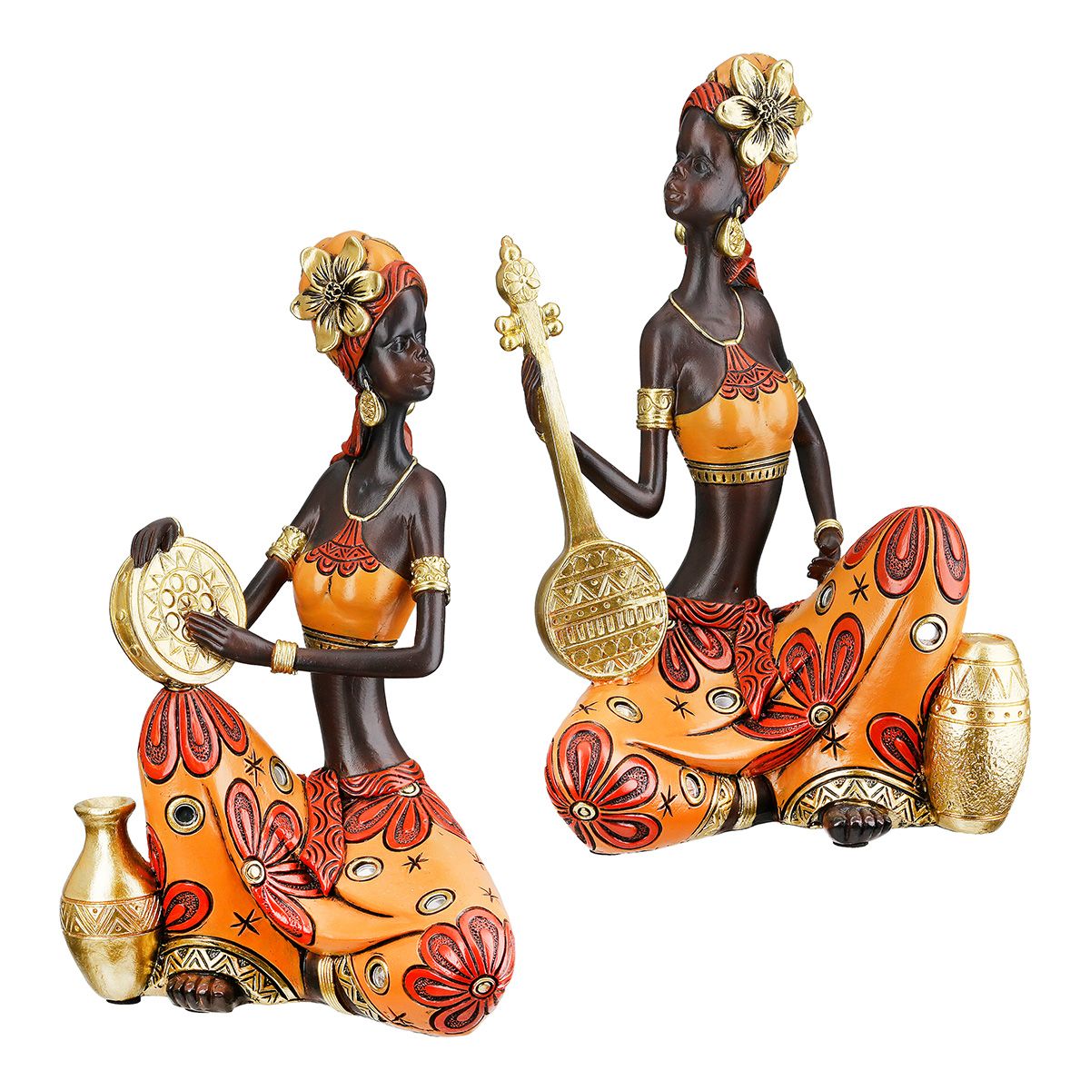 Figurenset African Beat Frauen Musik Deko Kunstharz braun orange