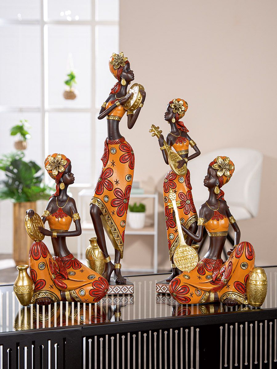Figurenset African Beat Frauen Musik Deko Kunstharz braun orange