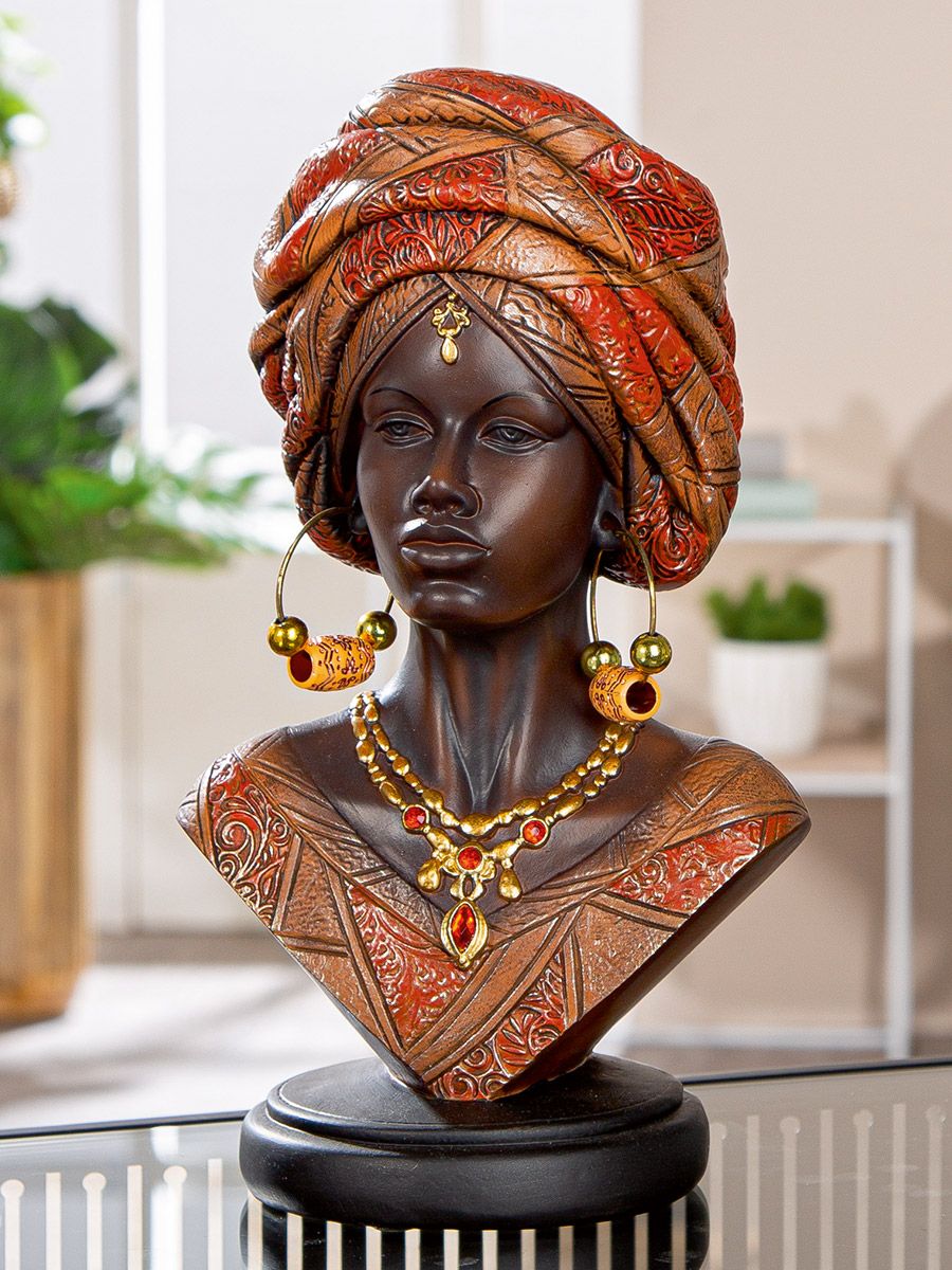 Dekofigur Namibian Büste Frau mit Kopfschmuck Kunstharz braun