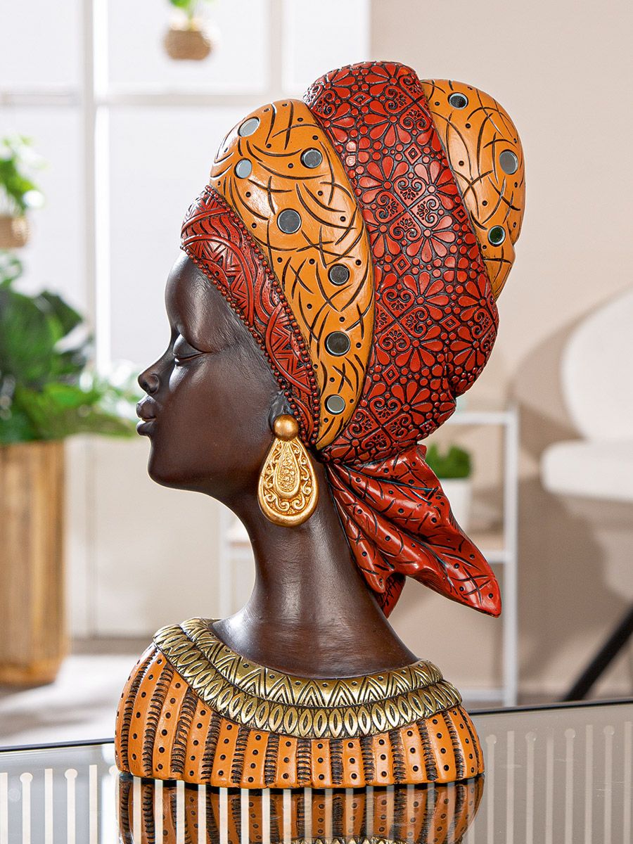 Dekofigur Nosta afrikanische Frau Büste orange braun Kunstharz