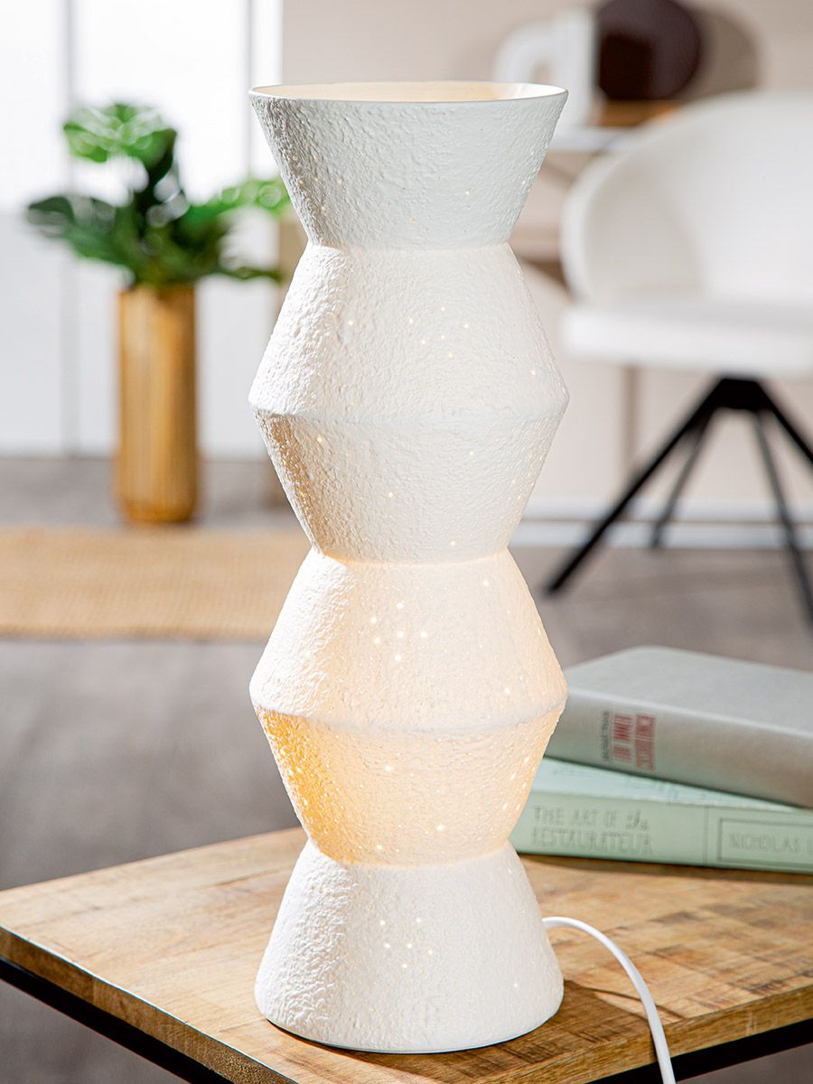 Tischlampe Sapporo Porzellan Weiß 46cm Designleuchte