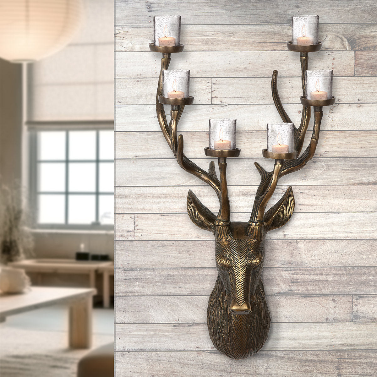 Teelichthalter Leuchthirsch Bronze Wanddeko Aluminium