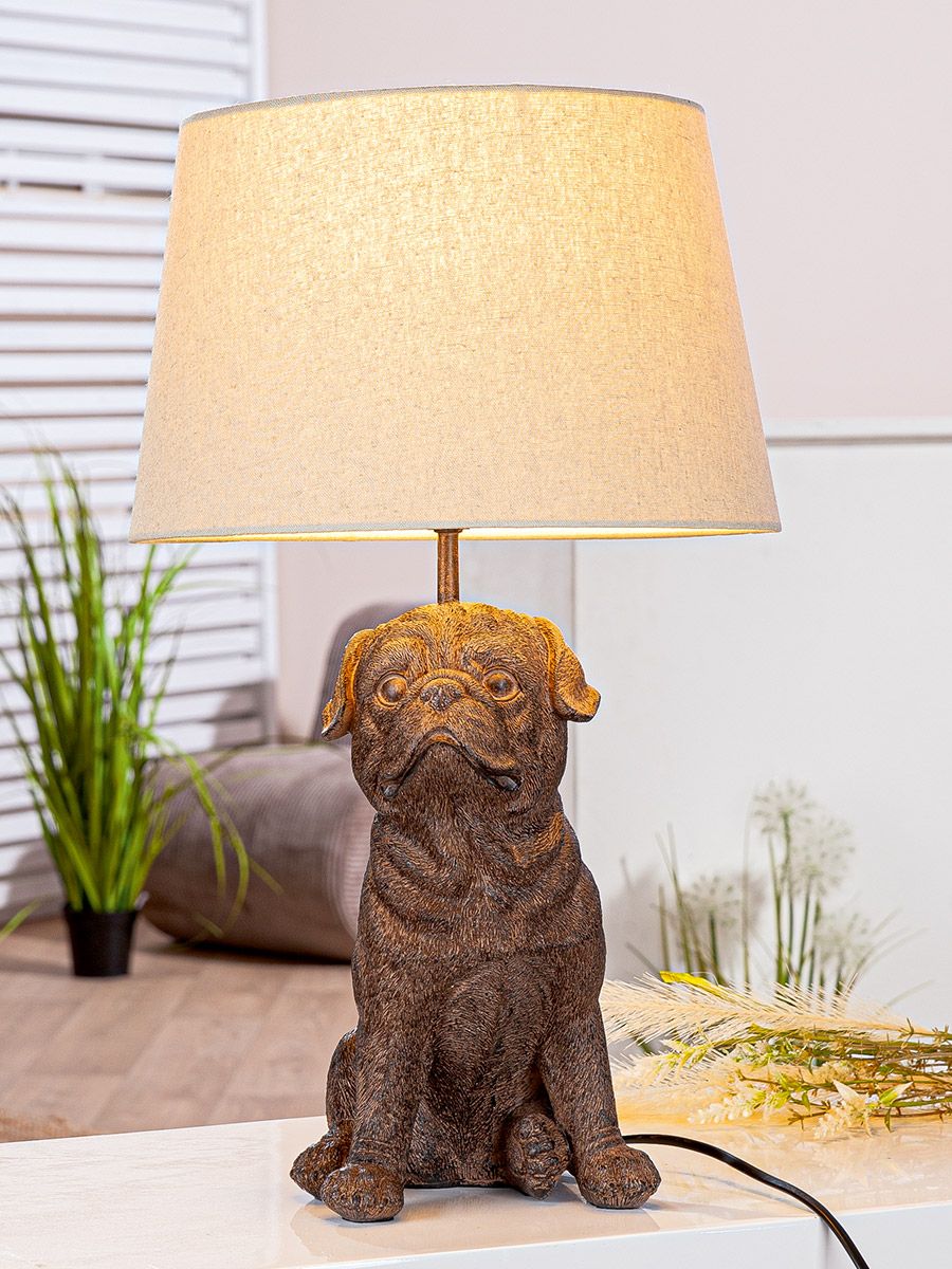 Tischleuchte Mops Design Kunstharz Braun 52 cm