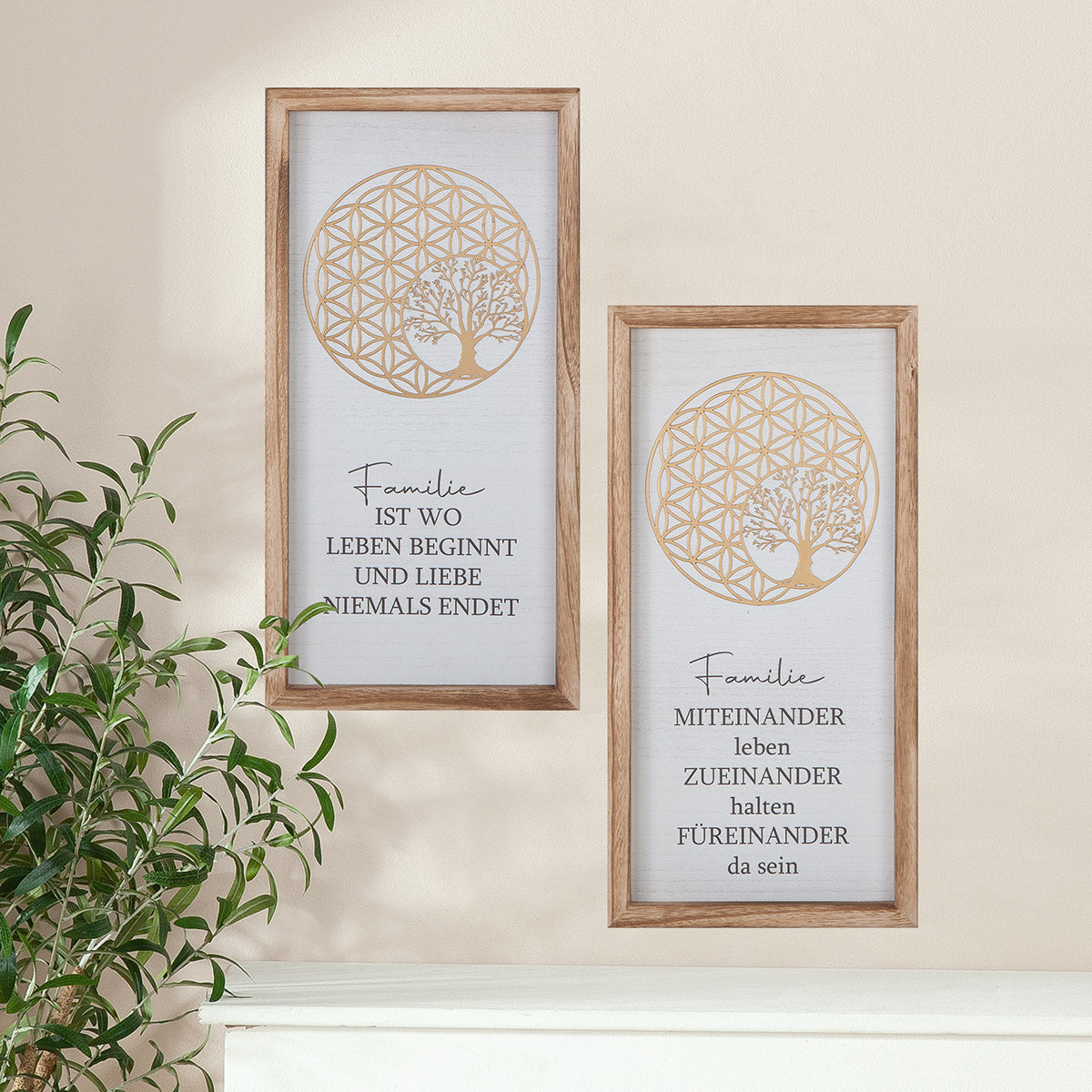 Golden Tree Family Wandbild Set Lebensblume Familie 2er Set 60x30 cm