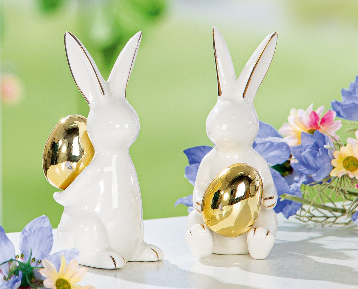 2er Set Hasenfiguren Hugo Edle Osterdekoration aus Porzellan