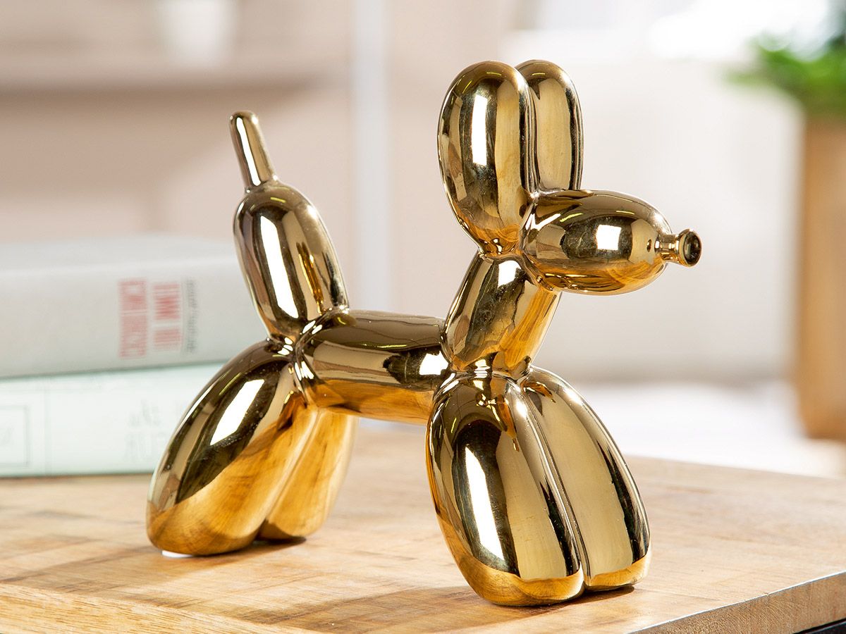 Dekofigur Ballonhund aus Keramik in Gold 23cm Modernes Design