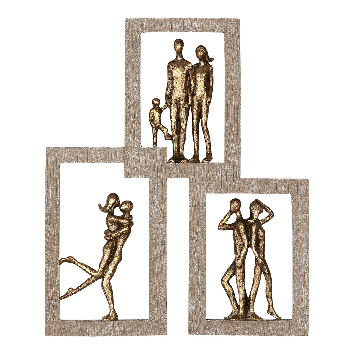 Wanddeko Zuneigung aus Kunstharz Natur Gold – 2er Set Wandobjekte Herz und Paar