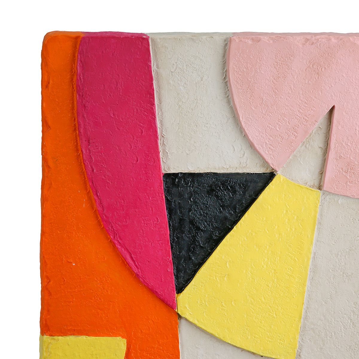 Moderne abstrakte Skulptur im Rechteckformat – Gelb, Orange und Pink