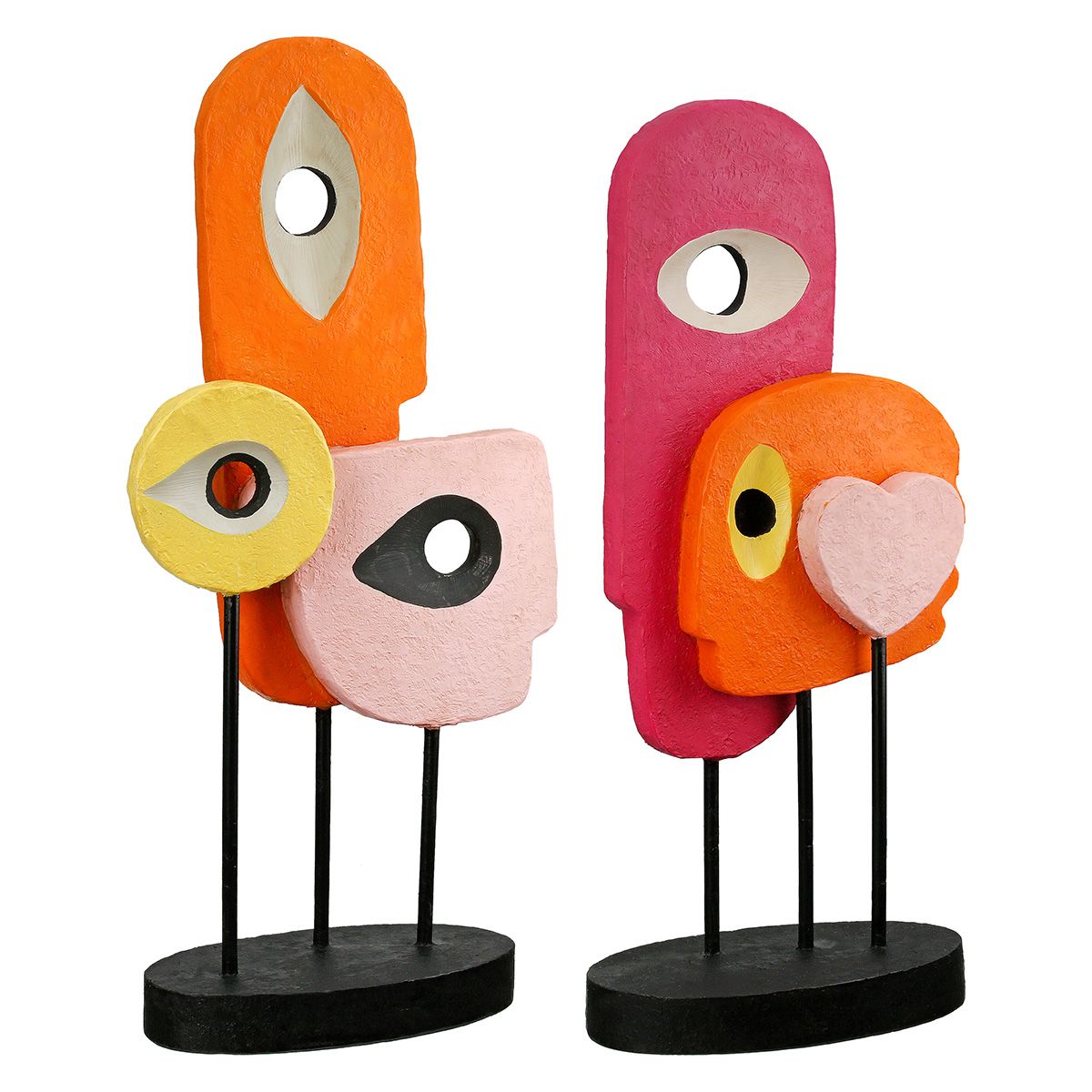 Abstrakte Skulptur im Herzen-Design – Gelb, Orange und Pink