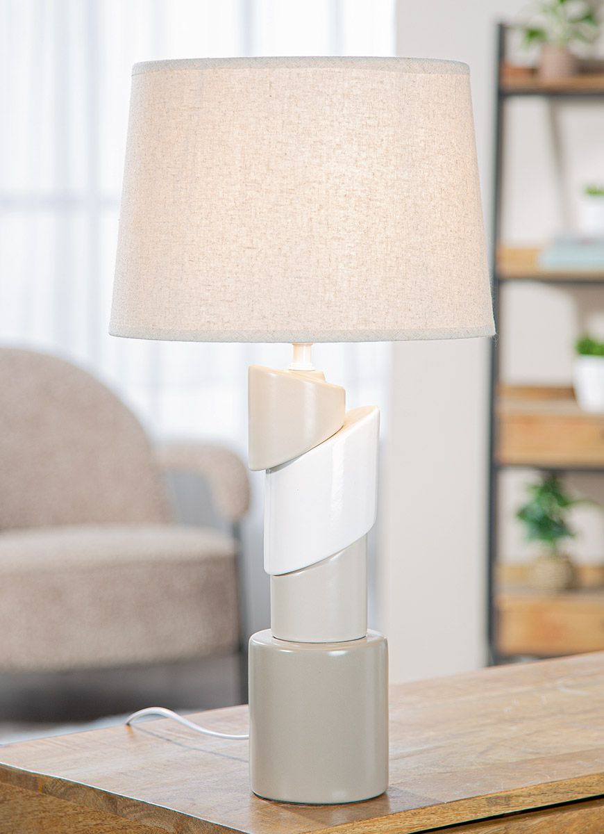 Tischlampe Palier Keramik Braun Creme Grau 54cm Rund