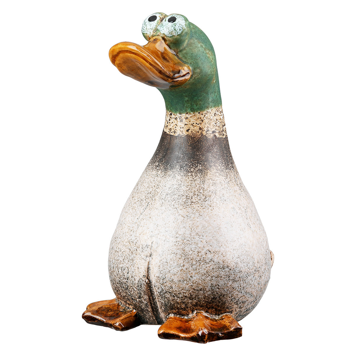 Zaunfigur Gartenfigur Ente Lirondel aus Keramik matt in grün und hellbraun