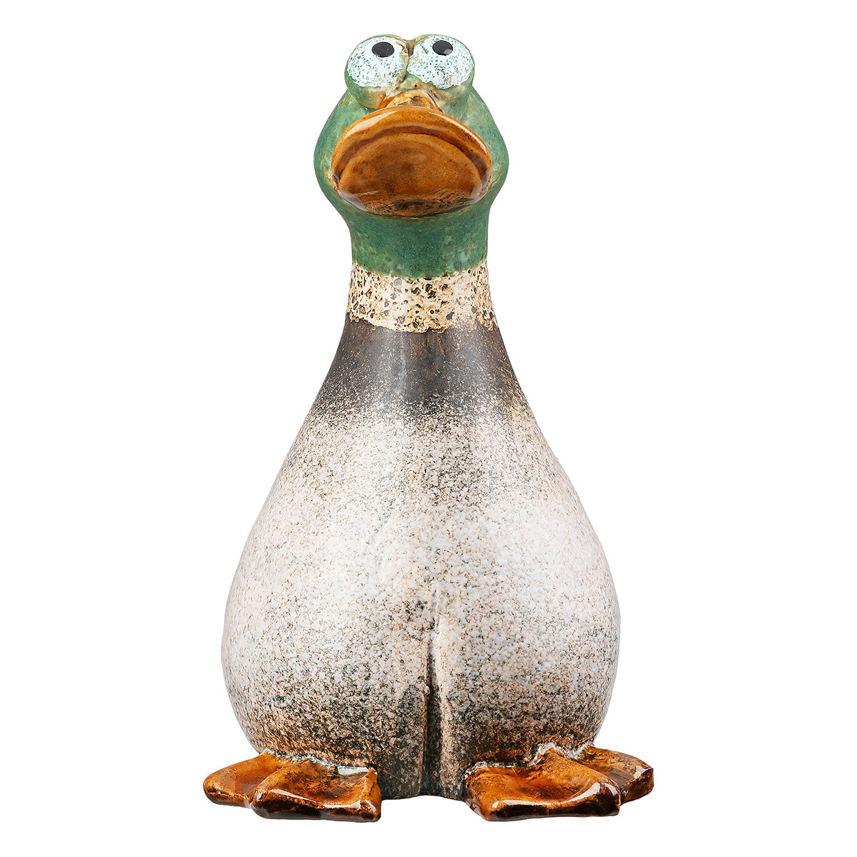 Zaunfigur Gartenfigur Ente Lirondel aus Keramik matt in grün und hellbraun