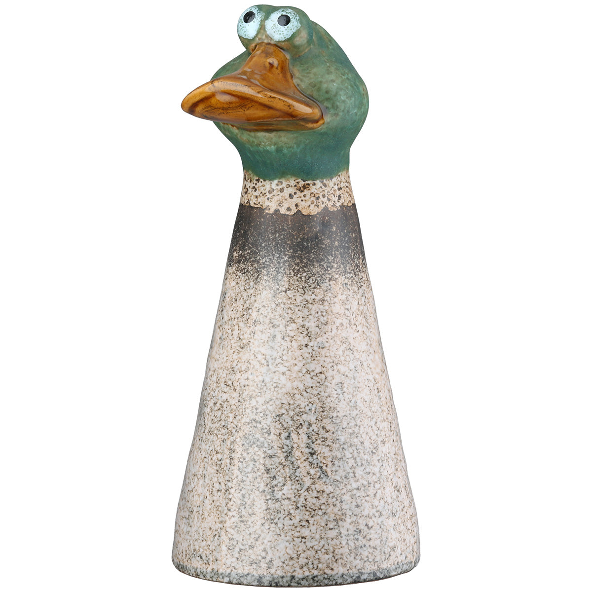 Zaunfigur Ente Marvello aus Keramik matt in grün und hellbraun 23 cm