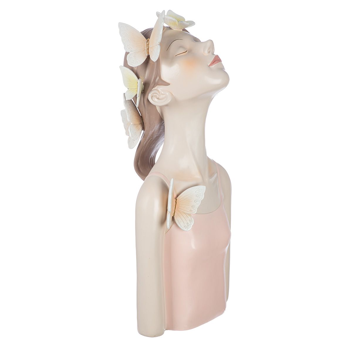 Dekofigur Lady Butterfly Höhe 60cm Schmetterlingsmotiv Kunstharz Rosa Weiß