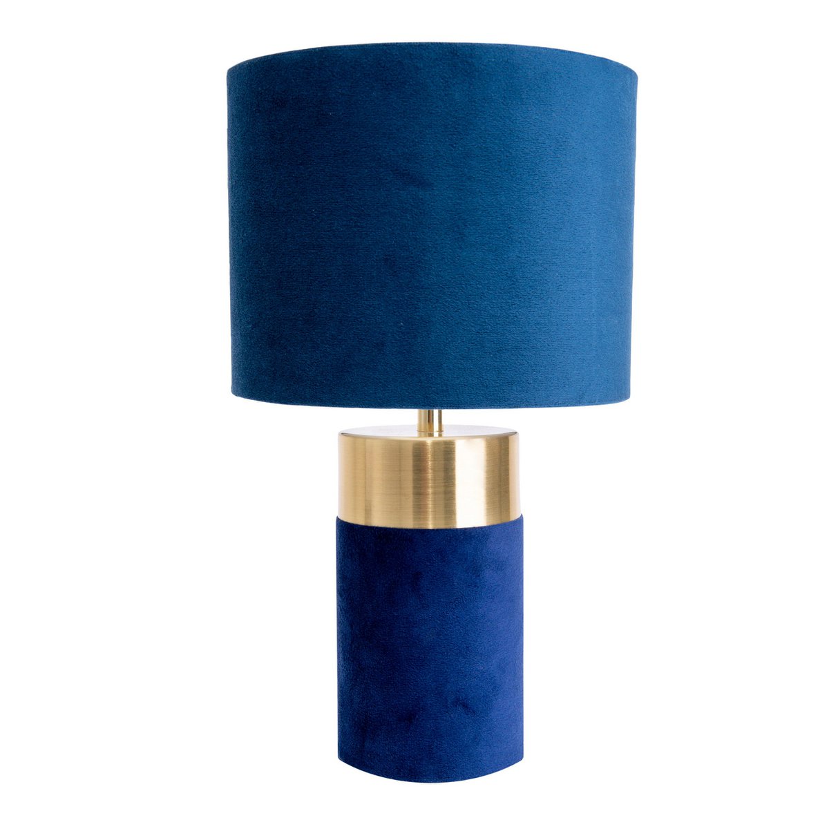 Tischleuchte "BORDO" 32cm hoch aus Metall und Velours in Gold und Blau, mit E14-Fassung, Lampe für Esszimmer, Wohnzimmer, Diele oder Büro