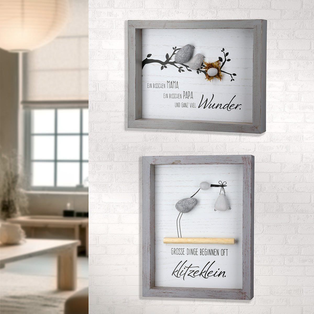 Wandbild Set Herzpoesie Klitzeklein 2er set Steinbild grau