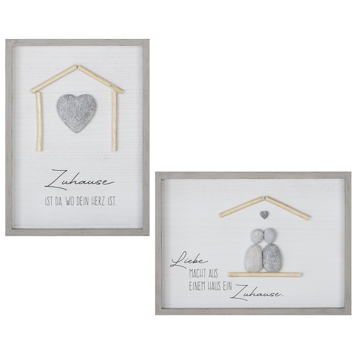 Steinbild Set Zuhause Wandbild mit Spruch und 3D Herzmotiv 46x33 cm 2er Set