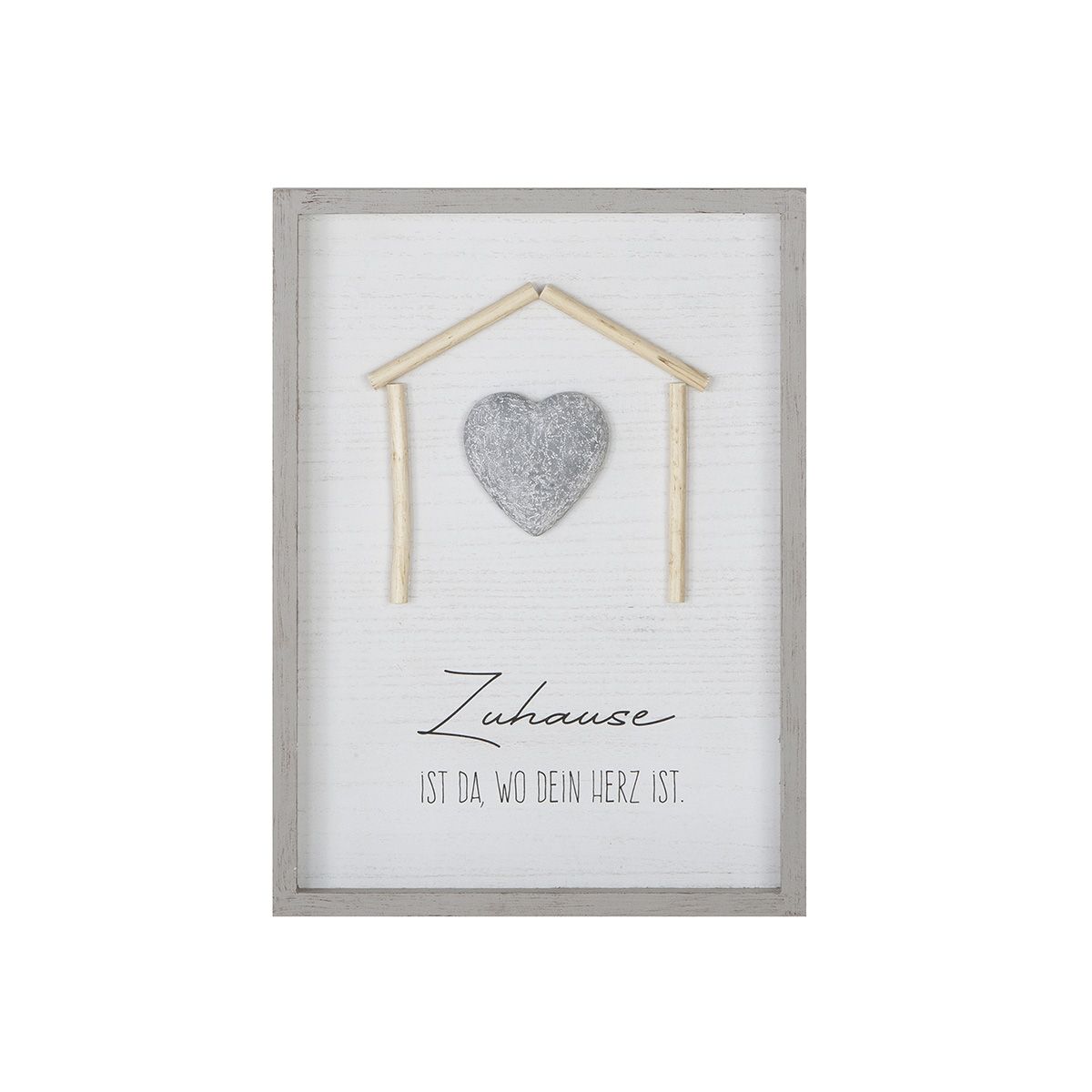 Steinbild Set Zuhause Wandbild mit Spruch und 3D Herzmotiv 46x33 cm 2er Set