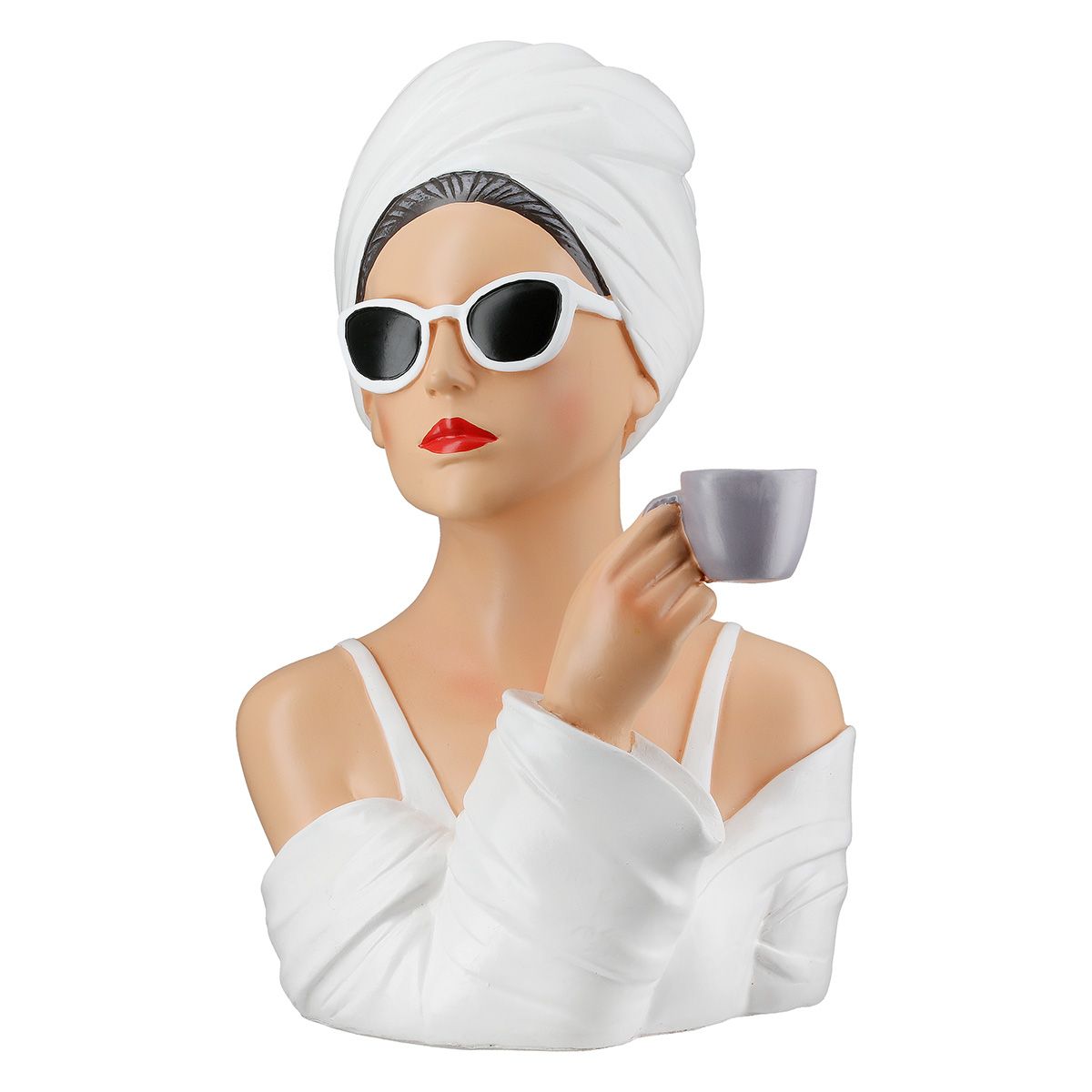 Dekofigur Lady Belle – Elegante Frauenfigur mit Tasse in Weiß 28cm