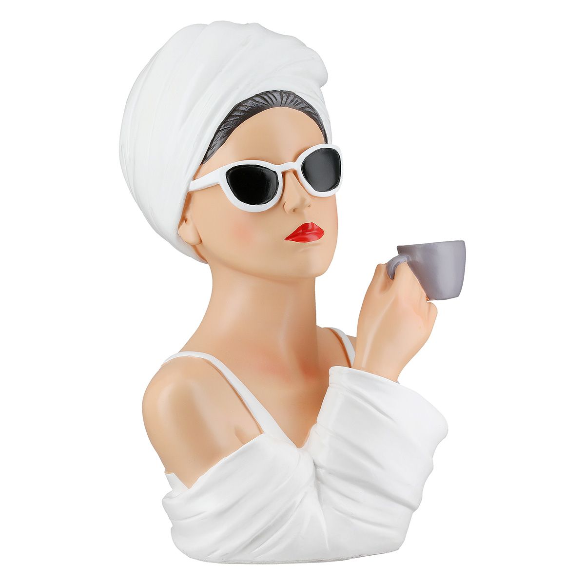 Dekofigur Lady Belle – Elegante Frauenfigur mit Tasse in Weiß 28cm
