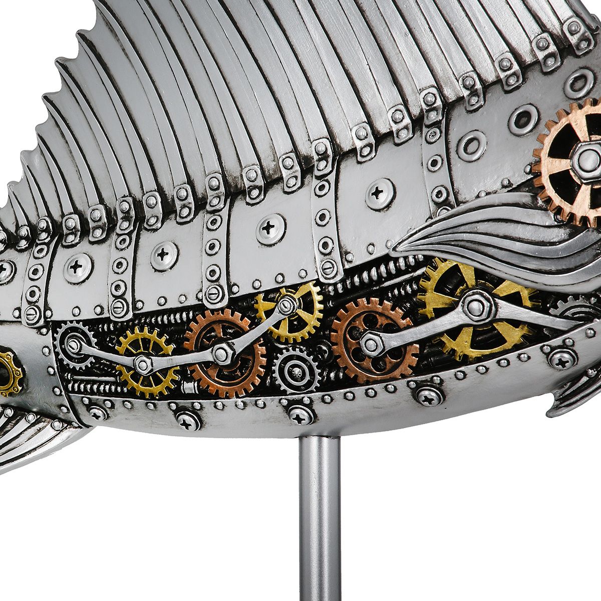 Steampunk Dekofigur Schwertfisch Kunstharz Silber Zahnradoptik