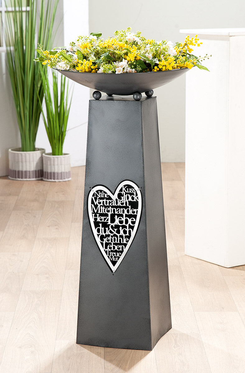 Herzschrift Schalenstaender Metall Grau 95cm
