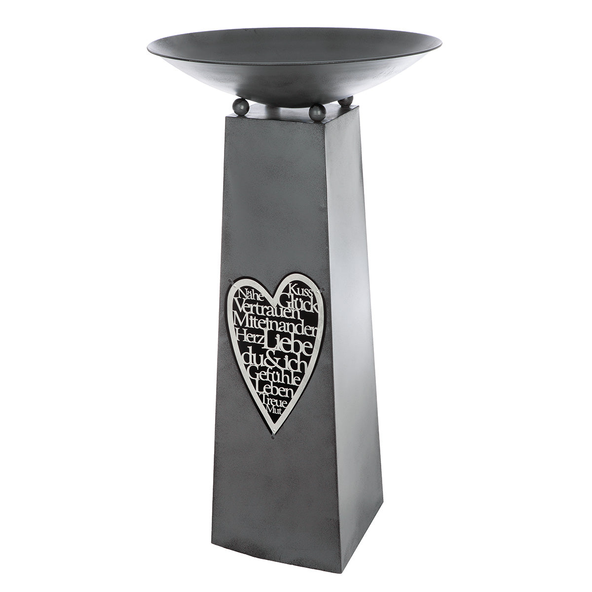Herzschrift Schalenstaender Metall Grau 95cm