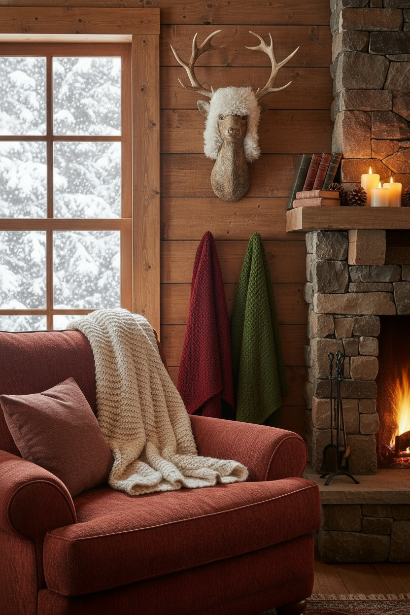 Hirschkopf Wanddeko Benno mit Kunstfell Rustikal